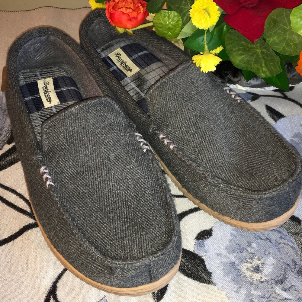 dearfoams Gray Herringbone Slip-On Loafers